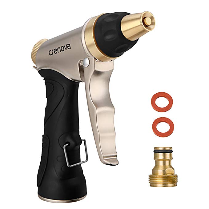 CRENOVA Garden Hose Nozzle Spray Nozzle - 6 Pattern Metal Watering Nozzle - High Pressure Hand Sprayer- Ideal Watering Your Garden, Lawn, Flower Beds Washing Your Car, Pets Ground.