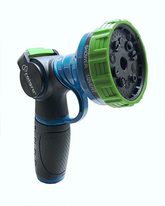 Raigro Lawn and Garden Hose Nozzle - Heavy-Duty, Pull-Trigger Spray Nozzle - with Thumb Control and 10 Spray Patterns! - Fully Covered Metal Body.