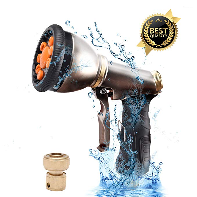 Zechzehn Garden Hose Nozzle Sprayer Leak Proof, Water Hose Nozzle Sprayer Metal Heavy Duty,Hose Spray Nozzle For Garden Hose - 9 Patterns for Lawn,Patio, Garden, Dog and Washing Car