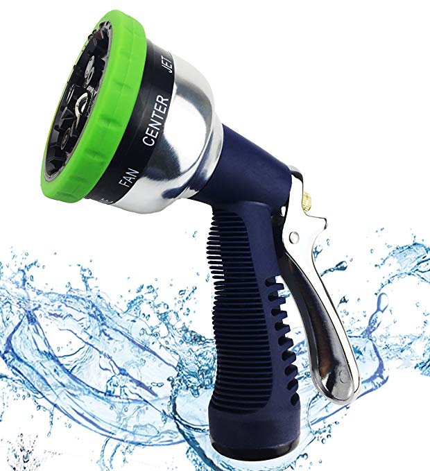 Professional Garden Hose Nozzle Spray Nozzle, 9 Adjustable Watering Patterns, Metal Body & Grip, High Pressure - Suitable for Watering Lawn and Garden, Washing Dogs & Pets