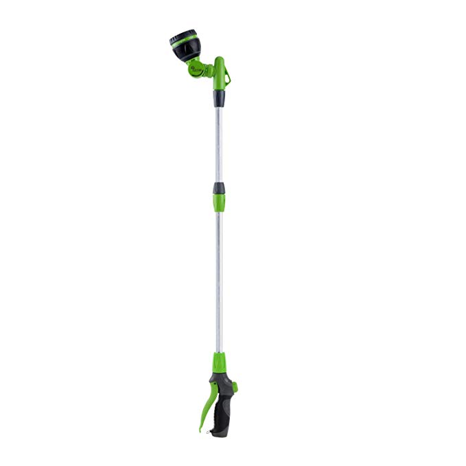 YeStar Telescopic Watering Wand, 33 Inch 2-in-1 Garden Lawn Hose Nozzle Spray Wand with 8 Adjustable High Pressure Water Patterns, One Touch Shutoff Valve, Green