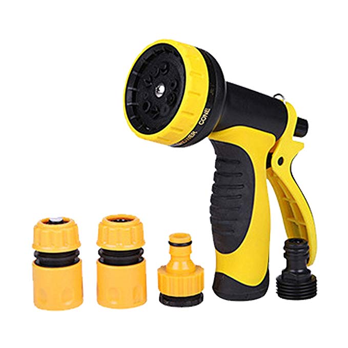 BTSD-home Garden Hose Nozzle with 10 Watering Settings, Durable Comfortable Spray Nozzle for All Standard Garden Hose, Black and Yellow