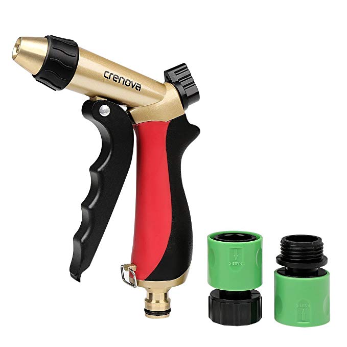 CRENOVA Spray Nozzle HN-04 Garden Hose Nozzle Sprayer -6 Adjustable Watering Patterns/Heavy Duty Metal/Ergonomic Trigger/High Pressure for Car Washing/Plant Watering/Sidewalk Cleaning