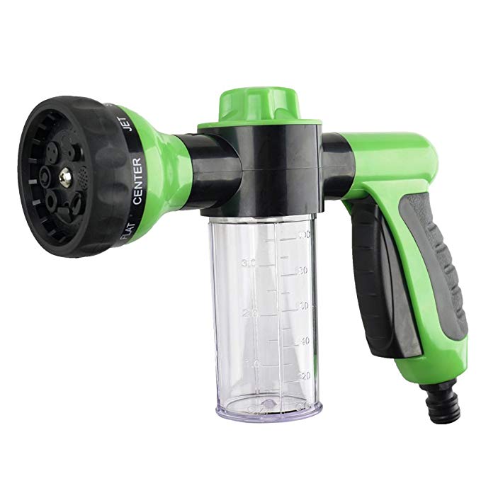 SUUKAA 8 Patterns Garden Hose Nozzle Sprayer,Car Wash Gun with Pistol Grip Trigger,Independently Open or Close Foam Storage,Great for Car Washing,Garden Watering,Dog Bathing,Floor Cleaning