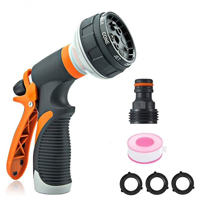 Garden Hose Nozzle Spray Nozzle,VIEE Water Nozzle with Heavy Duty 8 Adjustable Watering Patterns, Slip and Shock Resistant for Ideal Watering Plants, Cleaning, Car Wash and Pets Shower