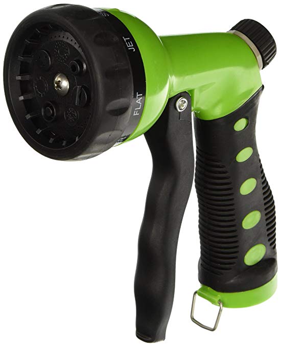 Hose Nozzle / Hand Sprayer - 7 Spray Settings Water Saving Plastic Garden Hose End Sprayer. Best Multi Purpose Attachment for Watering Lawn, Plants, Patio Cleaning, Home, Automotive / Car Wash Use - Ultimate 1 Year Replacement Warranty! Green Nozzle