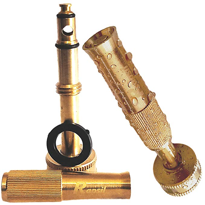 Garden Hose Nozzle - Adjustable Hand Sprayer - Heavy Duty Brass Construction, Leak Proof Warranty