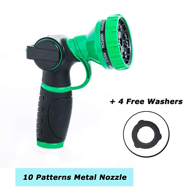 Gardenvc No-Squeeze Heavy Duty Garden Hose Nozzle, 10 Pattern Anti-Leak Hand Sprayer, High Pressure Spray Nozzle for All Your Lawn and Garden Needs