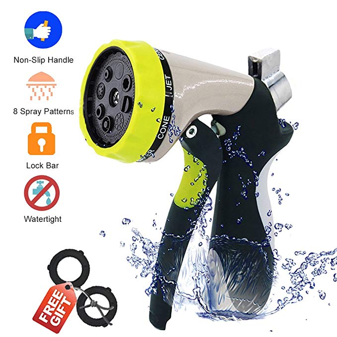 Vivostore Garden Hose Nozzle Spray Nozzle with 8 Adjustable Patterns Heavy Duty Metal Water Nozzle for Car Washing Pet Shower Watering Plants