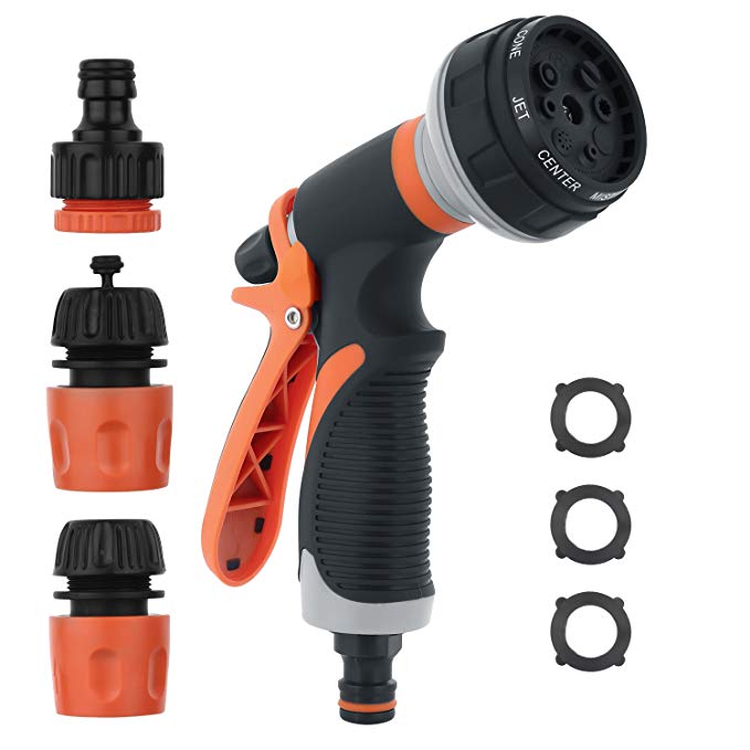TINANA Garden Hose Nozzle Sprayer Nozzle Heavy Duty High Pressure Water Nozzle 8 Way Sprayer Pattern for All Your Watering and Pets Shower & Car Wash Use