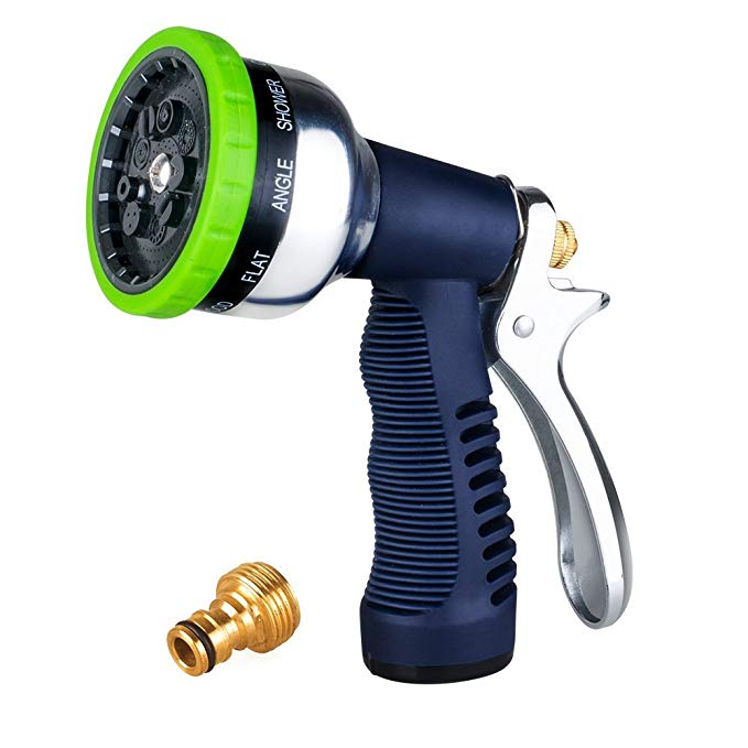 HCNOCNB Garden Hose Nozzle, 9-Way Heavy Duty Spray Gun, Rear Trigger Design Hose Spray Nozzle, Anti-Slip Design, Bigger Nozzle Area Upgraded, Perfect Watering Plants, Cleaning, Car Wash Showing Pets