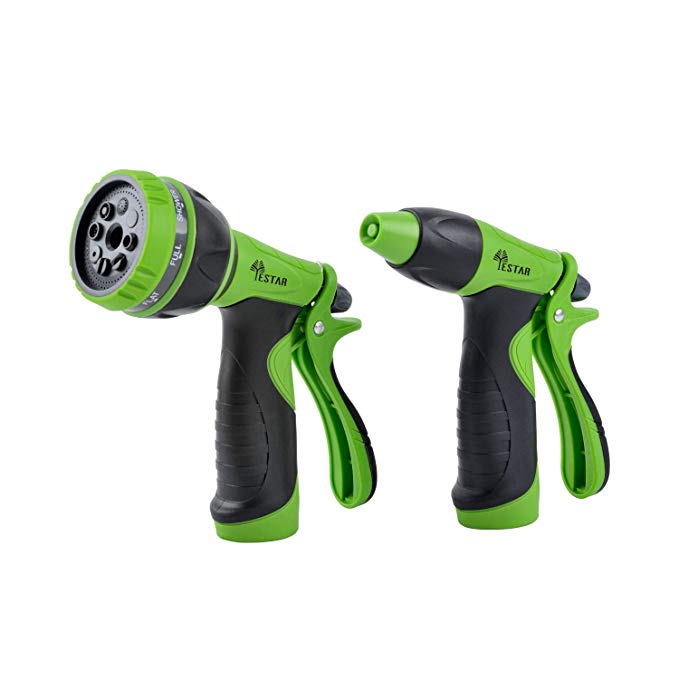 YeStar Garden Hose Nozzle Spray Nozzle Set, 8 Adjustable High Pressure Water Patterns for Watering Plants, Cleaning, Car Washing and Showering Dog & Pets - Set of 2, Green