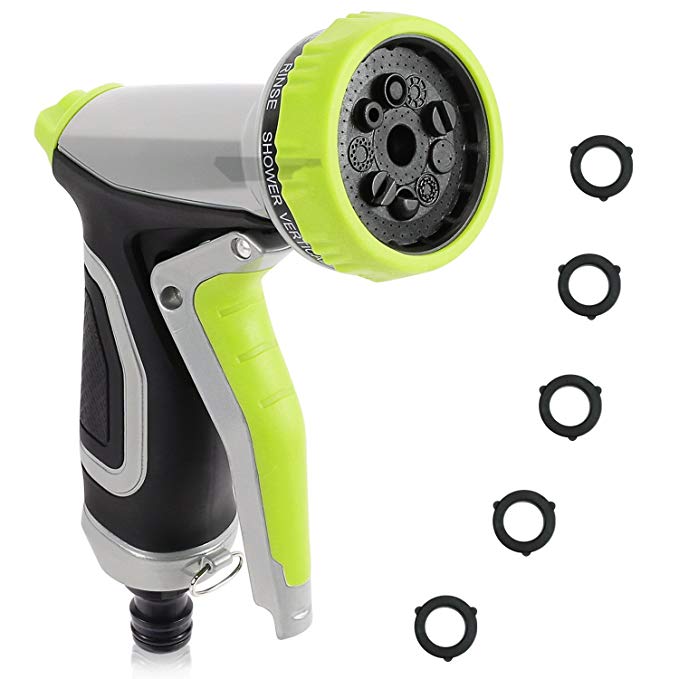 FYLINA Garden Hose Nozzle Spray Nozzle 9 Patterns Metal Heavy Duty Water Nozzle High Pressure Watering Sprayer with Washers for Watering Plants, Cleaning, Car Wash and Showering Pets