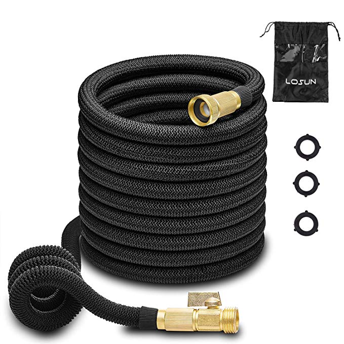 Losun 50FT Expandable Garden Hose Magic Water Hose with Double Latex Core,3/4 Solid Brass Fittings and Extra Strength Fabric - with Storage Bag